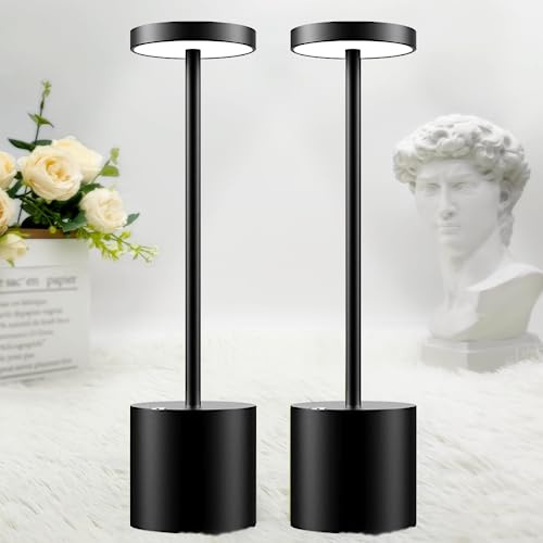 Hapfish 2 Stück LED Tischlampe, 5000mAh Akku Dimmbar Tischleuchte Schwarz | Aluminium, 3 Farbtemperatur, Touch Tischlampen Aufladbar für Indoor Outdoor Nachttisch Esstisch Bar Terrasse