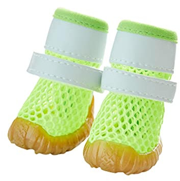 JUSHZ Hundeschuhe Pfotenschutz Dog Shoes Hund Schuhe Für Kleine Hunde Puppy Abriebfester Anti Rutsch Gegen Hitze Atmungsaktive Haustiere Sommer Verschleißfeste Weicher Boden rutschfest (1,Green)