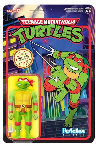 SUPER7 Teenage Mutant Ninja Turtles Raphael, 9,5 cm TMNT Actionfigur mit Zubehör, klassischen Cartoon-Sammlerstücken und Retro-Spielzeug