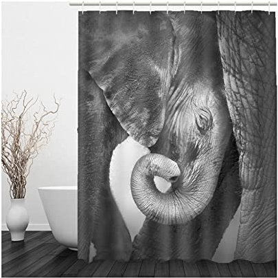 Whoiy Duschrollo Grau, Duschrollo für Dusche 90X180cm Polyester Badegardinen Elefant Waschbar Wasserdicht
