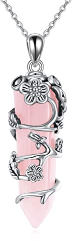 JERWLI Rosenquarz Drachen Halskette S925 Sterlingsilber Rosa Sechseckiger Kristall Anhänger Kette Reiki Healing Chakra Rose Quartz Schmuck Geschenk für Damen Mädchen Mutter
