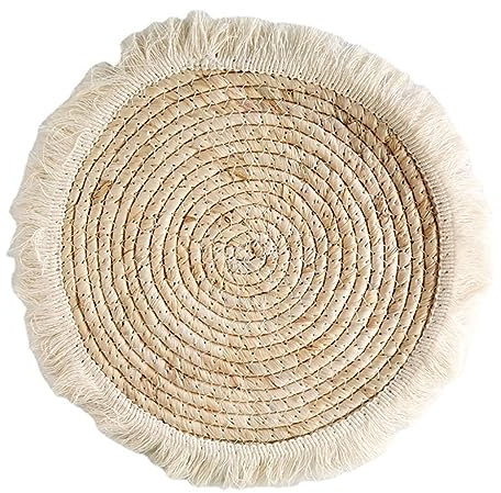Sets De Table Ronds en Herbe Naturelle | Set De Table De Style Campagnard Vintage | Tapis De Table De Ferme pour Décor De Cuisine À Manger,6PCS,25 Cm (9,8 Pouces)