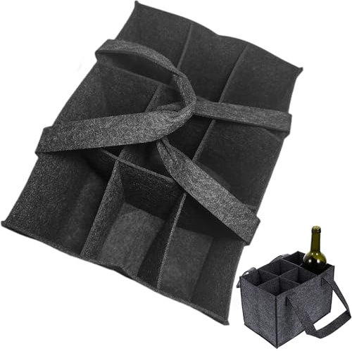 syiyunran Flaschentasche Bierträger mit 9 Fächer - Wein Tasche aus Filz mit Griff, Flaschenträger Männerhandtasche Waschbar, Wiederverwendbar, mit Abnehmbaren Trennwänden, dunkelgrau 25x25x25cm