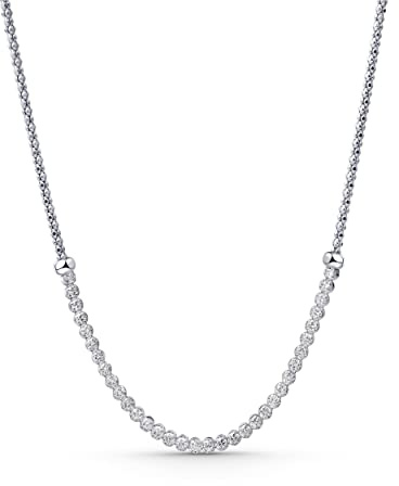 Amberta Lumini Damen 2.4 mm Tennis Halskette aus 925 Sterling Silber mit Zirkonia: Silberne Pop Corn Tenniskette