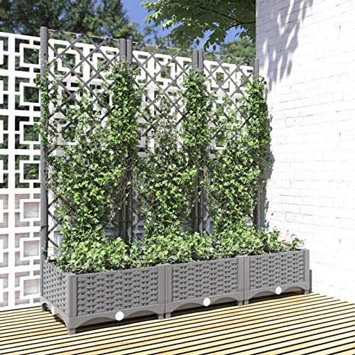 BaraSh Pflanzkübel mit Rankgitter Hellgrau 120x40x121,5 cm PP PflanzküBel Mit Rankgitter Gartenzaun Sichtschutz Balkon Blumenkasten