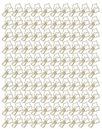 100 Stück Stern-Binderklammern, Kleine Binderklammern, Ausgehöhlter Cartoon-Stil, Starke Klemmung, Stabile Kleine Büroklammern für Dokumente, Kleidung, Papiere, Papierkram, Akten,(Gold)