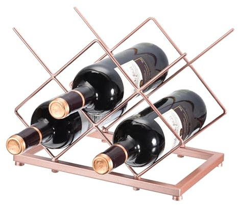 Uxcell Countertop Wine Rack, Tabletop Wine Bottle Holder for Up to 5 Standard Bottles, Freestanding Wine Rack for Wine Cellar Bar Cabinet, Rose Gold
