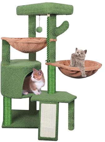 TWDEPART Kratzbaum für Katzen mit Aktivitätscenter, 95cm Kletterbaum Katzenspielzeug mit Spielzeugkugeln, Grün