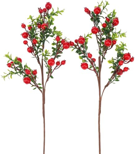 Quancru 2 Stück Künstlicher Granatapfel Zweige 61cm Gefälschte Früchte Blume Realistische Simuliert Pflanzen DIY Blumenarrangement Vase Fotografie
