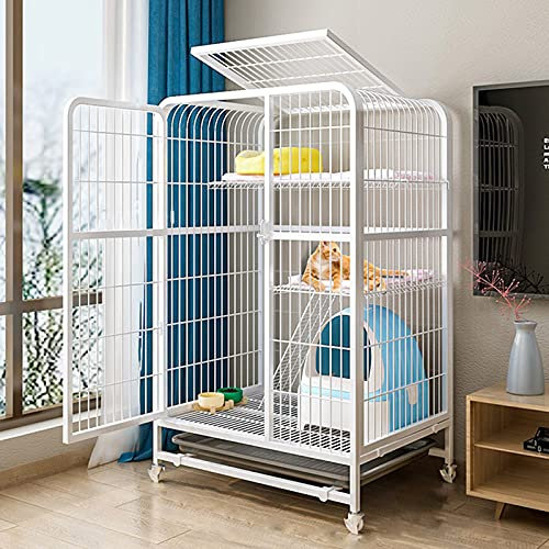 Katzenkäfig – Katzenkäfig im Freien, Katzenkäfig, Laufstall, Katzenkäfig aus Metall, Kleintierstall mit Katzenkratzbäumen, kostenlose Hängematte, übergroße Katzenvilla auf Rädern