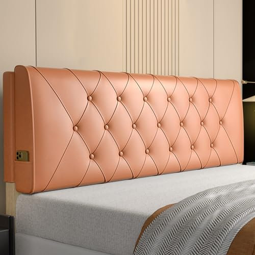ZZYK Kopfteilkissen Gepolstertes Kunstleder Kopfteilkissen Rückenlehne,Einfarbige Bettruherolle Tagesbett Etagenbett Schlafsaalkissen Mit Abnehmbarem Bezug,Orange,Paste/74x23x2In