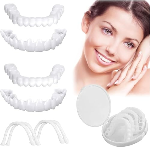 2 Paare Kosmetische Veneers Zähne Temporäre Prothesen Zähne Instant Furniere Zahnersatz Obere Und Untere, Snap on Zahnprothesen Fake Zähne Veneers Zum Aufstecken, Komfort & Aufhellung