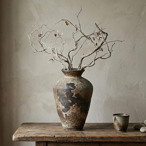 Wabi Sabi-dekor, rostig vintagevas – 22 cm hög rustik lantlig Wabi Sabi-vas för bordsdekoration, blomvaser av keramik och sten för heminredning, bord, vardagsrum, sovrum, badrum, kök (rostig sten)
