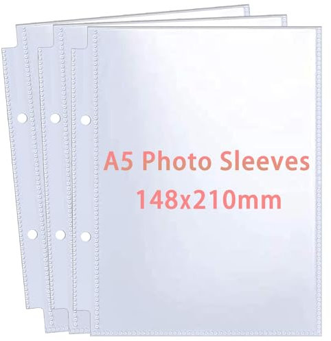 30 Pack 60 Pockets A5 Photo Sleeves for A5 2 Ring Binder/ 8 cm, Transparent Postcard Sleeves, Double Sided 1 Pocket Photo Page Protector, Top Loading Photo Album Refill Pages (152x215 mm)