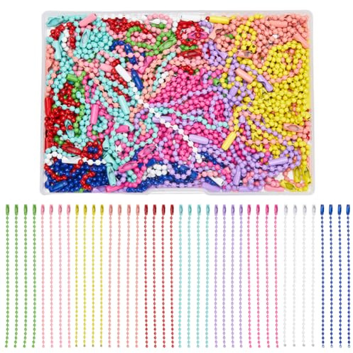 SOFPLATE 150 Stück 10 Farben 2.5mm Kugelperlenkette Schlüsselanhänger Metallkugel Bunt Sprühlackiertes Eisen Haustier Hundemarken Kurze Schlüsselanhänger Halskette Perlenketten Verbindungsstück Für S
