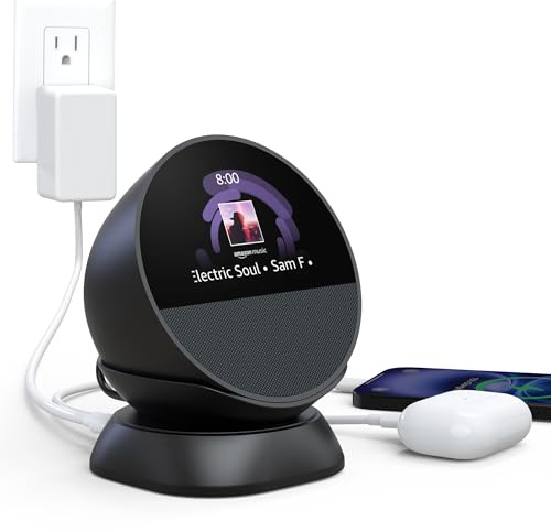 HomeMount Supporto Spot da Tavolo – Base Stabile e Antiscivolo, Compatibile con Spot, con Porte USB-C/A (12W) per Ricarica di Telefono e Auricolari, Salvaspazio (Nero)