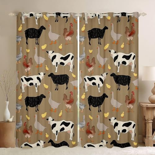 Vorhang Blickdicht Cartoon-Tiere Vorhänge Bauernhof Gardinen Wohnzimmer Schlafzimmer Verdunklungsvorhänge Thermovorhang 3D Druck Schallschutz Vorhang mit Ösen 2er Set B 91.5 x H 214 cm a6366