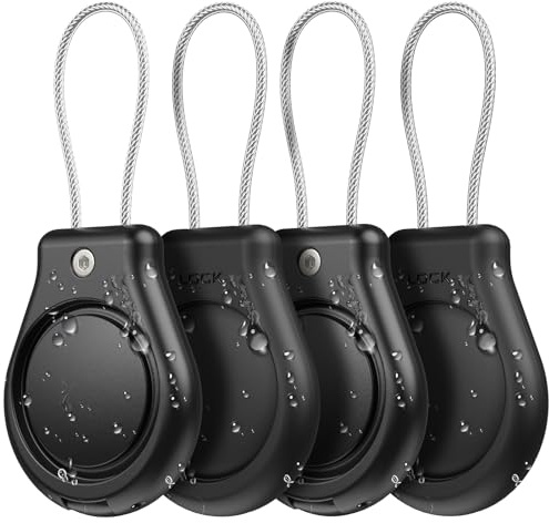 4-pack Air Tag-hållare – vattentät lufttagg nyckelring med trådkabel, kompatibel med Apple Air Tag, säker lufttaggad hållare för bagage, nyckelring (svart)