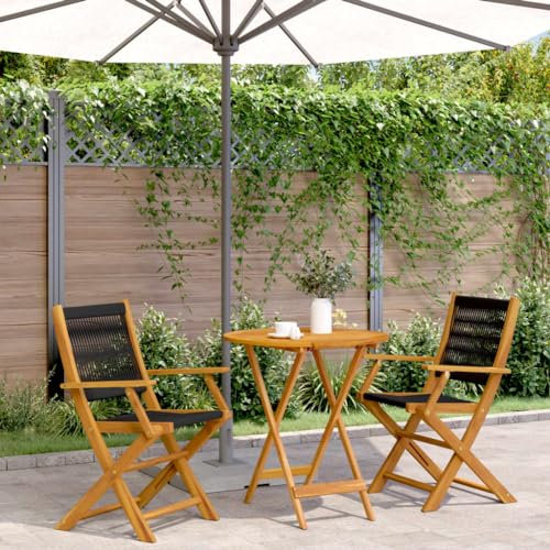 Somanki 3-TLG. Bistro-Set Schwarz Polypropylen und Massivholz, Gartenset Tisch Und Stühle, Balkon Möbel Für Kleinen Balkon, Terrassenmöbel, Balkonset, Balkonmöbel - 3281853