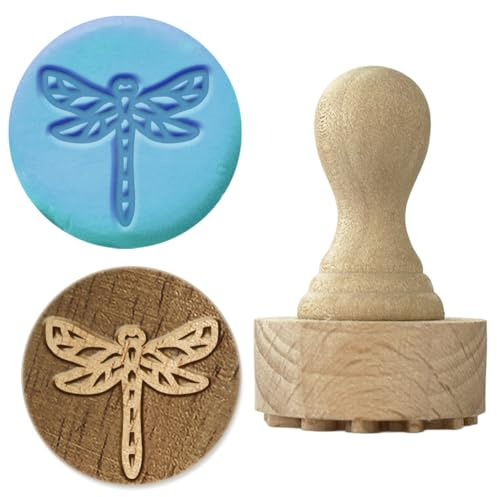 OLYCRAFT Holzstempel Mit Griff 4.3x2.7cm Libellenmuster Holzstempel Für Ton Holzgriff Töpferwerkzeuge Stempel Natürlicher Runder Holzstempel Kleiner Ministempel Für Die Herstellung von Ton
