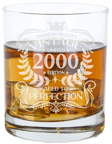 Always Looking Good 26th Birthday Gift for Men Vintage 2000 Aged to Perfection Engraved Whiskey Glass Present for 26 Year Old Etched Whisky Bourbon Scotch Lowball Tumbler Glasses