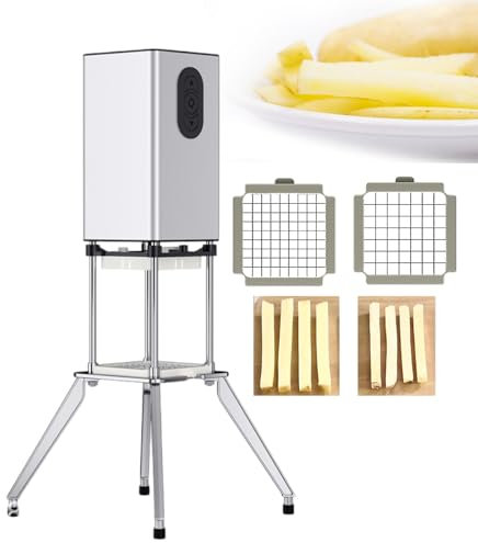 pedenencelia Coupe Pommes Terre Automatique,Coupe Frites Électrique,avec Lames 9 Mm,12,2 Mm,pour Pommes Terre,Carottes,Concombres,600 W,Matériau en Acier Inoxydable,Hachoir Légumes Électrique,Silver