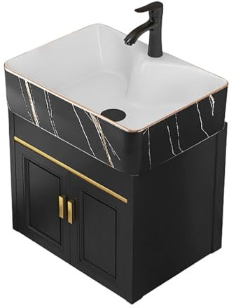 Eckwaschbecken Mit Unterschrank, Waschbecken Waschtisch Badezimmer, Waschbecken Set Mit Aufbewahrungsbehälter, für Kleine, An Der Wand Montierte Schwebende Schränke(48cm)