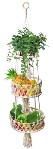 Betinyar 3 Tier Hanging Fruit Basket, Hanging Fruit Baskets for Kitchen, Wall Hanging Fruit Basket for Fruit Vegetable Flower Basket