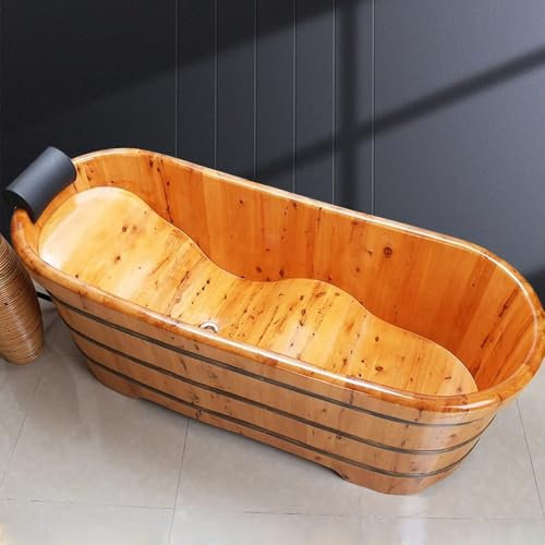 Qcesorib rutschfeste Badewanne aus Massivholz mit Kopfstütze, 1.3m Freistehende Badewanne mit Stuhl mitbringen, Moderne Standbadewanne mit Hängekorb, Für Hotel Schönheitssalon