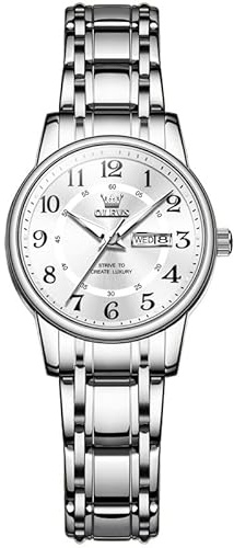 OLEVS Silver Women's Watch Quartz Fashion Dress Watches for Women with Date Business Stainless Steel Waterproof Analog Ladies Watch Reloj Mujer Gift for Women
