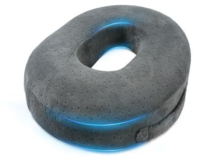 Dhouse Sitzring Steißbein Entlastung Orthopädisches Sitzkissen Memory Foam Stuhlkissen Hämorrhoiden Sitzkissen zur Entlastung Wirkt Schmerzlindernd Fördert Durchblutung Mit Griff Grau 43 x 37 x 7CM