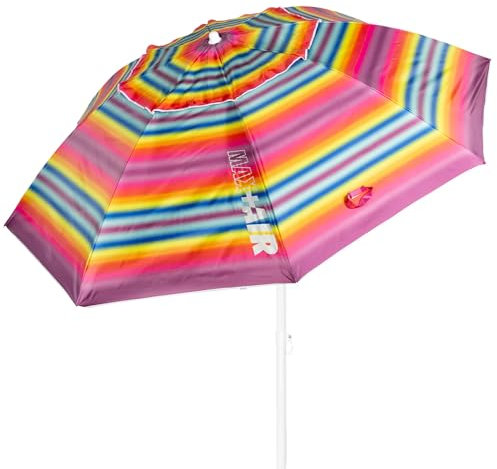 AKTIVE 62405 Parasol de plage anti-vent 240 cm, 8 baleines en fibre, protection UV50, inclinable, ventilation Max+Air, mât en métal 28/32 mm, tissu Oxford 90 g, housse incluse