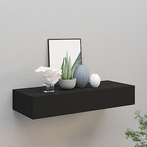 FENLAX Schweberegal mit Schublade 60x23,5x10cm Wandschublade Hängend Wandkonsole mit Schublade Schwarz