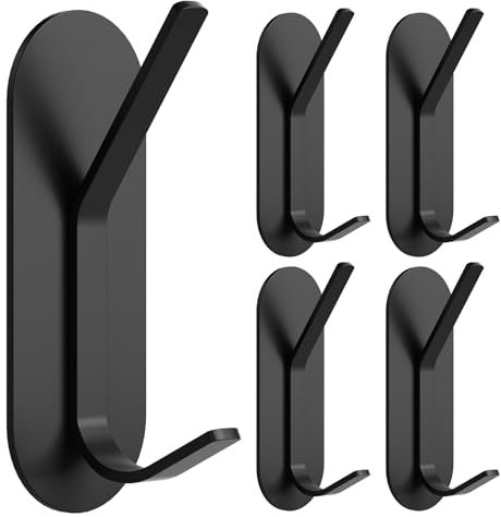 Alyvisun 5 Pezzi Ganci Adesivi, Forti Appendi Accappatoio Bagno in Acciaio Inox, Gancio Appendiabiti a Parete Senza Forare, Ganci Appendini Adesivi per Bagno, Cucina, Ufficio (Nero)
