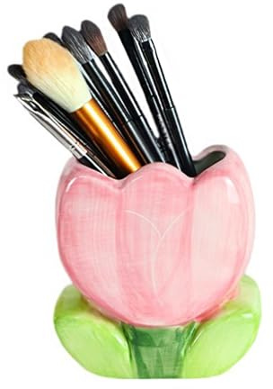 Yizzwtc Blumeform Stifthalter aus Keramik, Stiftehalter Schreibtisch Klein, Pinsel Aufbewahrung Keramik Zahnbürstenhalter Schreibwaren Stifthalter Haushalt Dekoration (Rosa, 11.3L x 12.2H x 6.9W cm)
