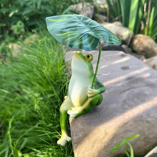 Vartegas Gartendeko für Draußen Figuren, Gartenfiguren & Gartenstatuen Frosch, Harz Gartenfiguren für Draußen Wetterfest, Frosch Deko für Draußen, ideal Gartendeko Topfdeko (E-1pcs)