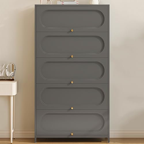Modernes Bücherregal aus Metall mit Klapptüren, freistehender Aufbewahrungsschrank, platzsparendes Küchen- und Büroregal, Grau (100 x 30 x 180 cm)