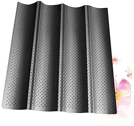 BEBEMOKO Teglia Forno Francese Antiaderente Con Foro Per Pane Baguette, Resistente Al Calore, Uso Domestico, Colore Nero, Teglia Da 4 Slot Per Cottura Pane