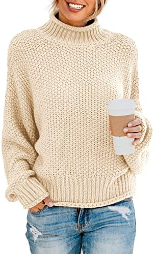 Yuson Girl Maglione Donna Inverno Collo Alto Pullover Spessa e Calda Morbido Maniche Lunghe Tinta Unita Elegante Maglione Lavorato per Il Tempo Libero per Autunno e Inverno(Albicocca, M)