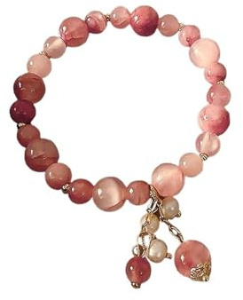 GXMDSGZ Crystal Gemstone Bracelet Pink Crystal Stone Bracelet Reiki Energy Strand Bracelets Bangles For Women Blessing Wristband Jewelry For Yoga