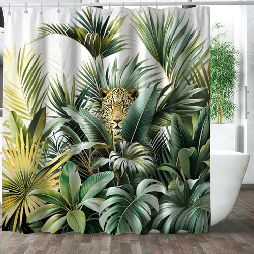Duschvorhang Grüne Blätter Pflanze Design Duschvorhänge 180x200cm | Polyester,Maschinenwaschbar,Wasserabweisend, Inklusive 12 Ösen+Ringe, Für Badezimmer,Dusche & Badewanne,Leicht zu Reinigen