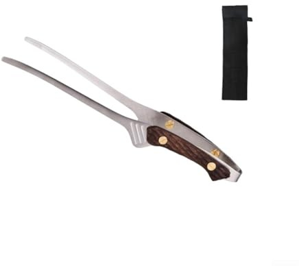 HpLive Pinzas de barbacoa de acero inoxidable con mango de madera, pinzas largas para barbacoa, para exterior, jardín, camping, picnic, 24 cm