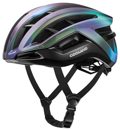 Odoland Casco da Bicicletta per Uomo e Donna, Casco da Bici da Strada per Adulti con Aistema di Ventilazione, Casco da Ciclismo Leggero e Taglia Regolabile, per Ciclismo Urbano, Nero Laser