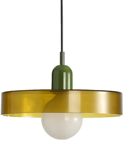 HJXDtech Glas Pendelleuchte Esstisch Hängelampe,⌀35cm Rund Große Pendellampe für Küchen Esszimmer Wohnzimmer & Schlafzimmer, Hängende Deckenlampe, Modern Retro Stil, E27 Fassung (Oliv-Klar)
