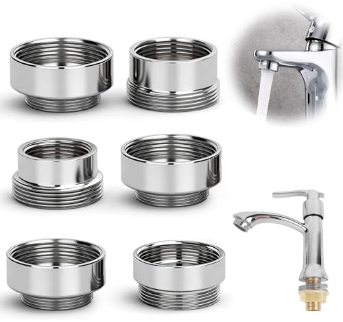 6 PCS Universal Faucet Adapter Kit - 16-28mm Tap Adapters for Kitchen Tap Aerators,Metal Garden Hose Connector, Hose Adapter for Garden Hose, Sink Sprayers, Water Filters(Silver)
