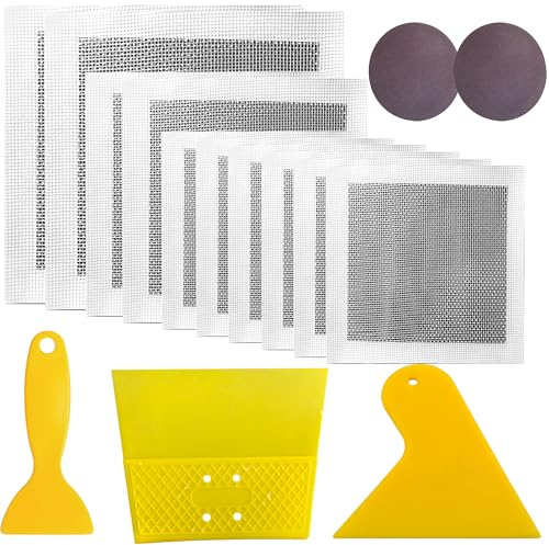 15 Pcs Self-Adhesive Wall Repair Kit - 2 Pcs 15x15cm & 2 Pcs 10x10cm, 6 Pcs 5x5cm, Plasterboard Tape Patches for Drywall Repair, Hole Cover & Crack Fixes in Homes with 2 Sandpaper, Plus 3 Putty Knife