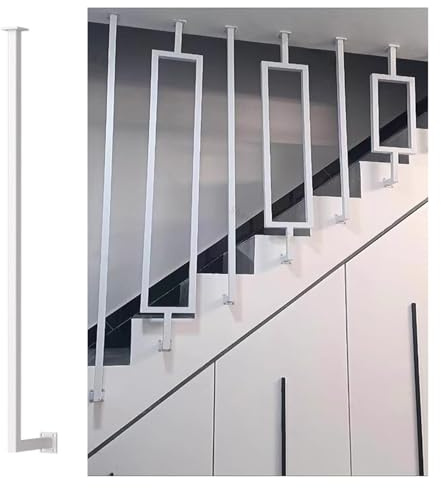 PEYNIR Geländer Treppengeländer Treppengeländer zur Absturzsicherung im Innenbereich, Metallgeländerpfosten für Treppenhaus/ebener Boden/Schräge, Dachboden(White A,H 74/188cm)