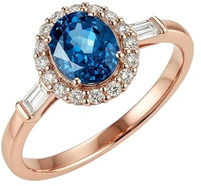 Whoiy Ringe 750 Rotgold Damen Größe 52 (16.6), Verlobungs Ring Echtgold Topas 1ct Eheringe Halo Goldring für Frauen