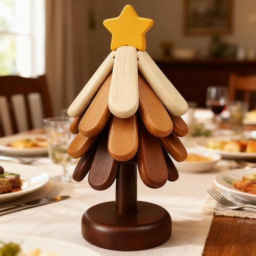 Dessous De Plat en Bois en Forme d'arbre pour Plats Chauds, Ensemble De Dessous De Plat en Forme d'arbre en Bois, sous Verres EnBois, Protège Table pour Casseroles Et Poêles