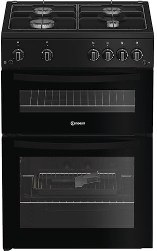 Indesit IDG6GB 60cm wide Double Oven Gas Cooker - Black - A+/A Rated